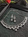 KARATCART Silver-Plated White American Diamond & Cubic Zirconia Studded Handcrafted Jewellery Set