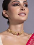 Rubans 24K Gold Plated Handcrafted Ruby & Emerald CZ Studded Choker Jewellery Set